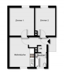 Grundriss 2,5 WHG MIT EINBAUK�CHE IN G�GGINGEN