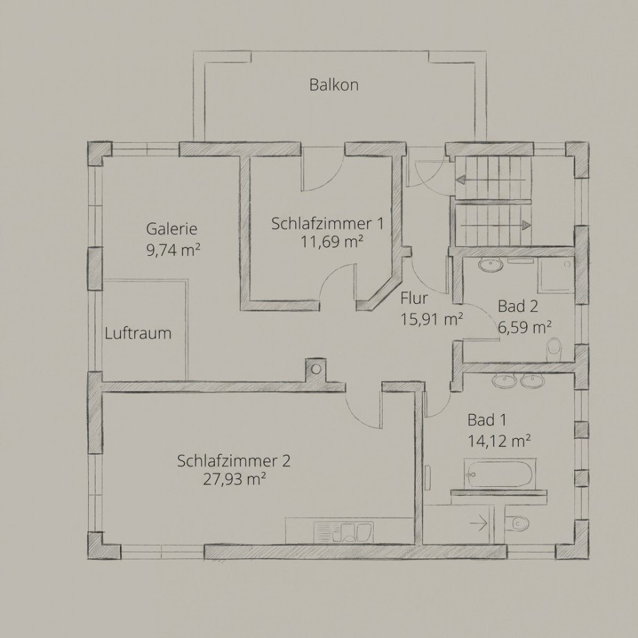Grundriss OG Villa Augsburg / Hammerschmiede