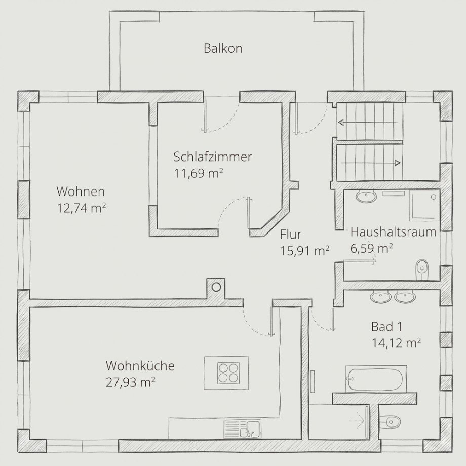 Grundriss OG - nach Umbau Variante 2 Einfamilienhaus Augsburg / Hammerschmiede