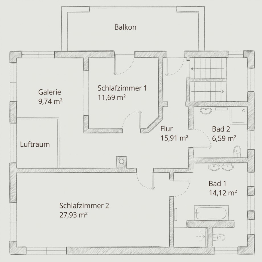 Grundriss OG Villa Augsburg / Hammerschmiede