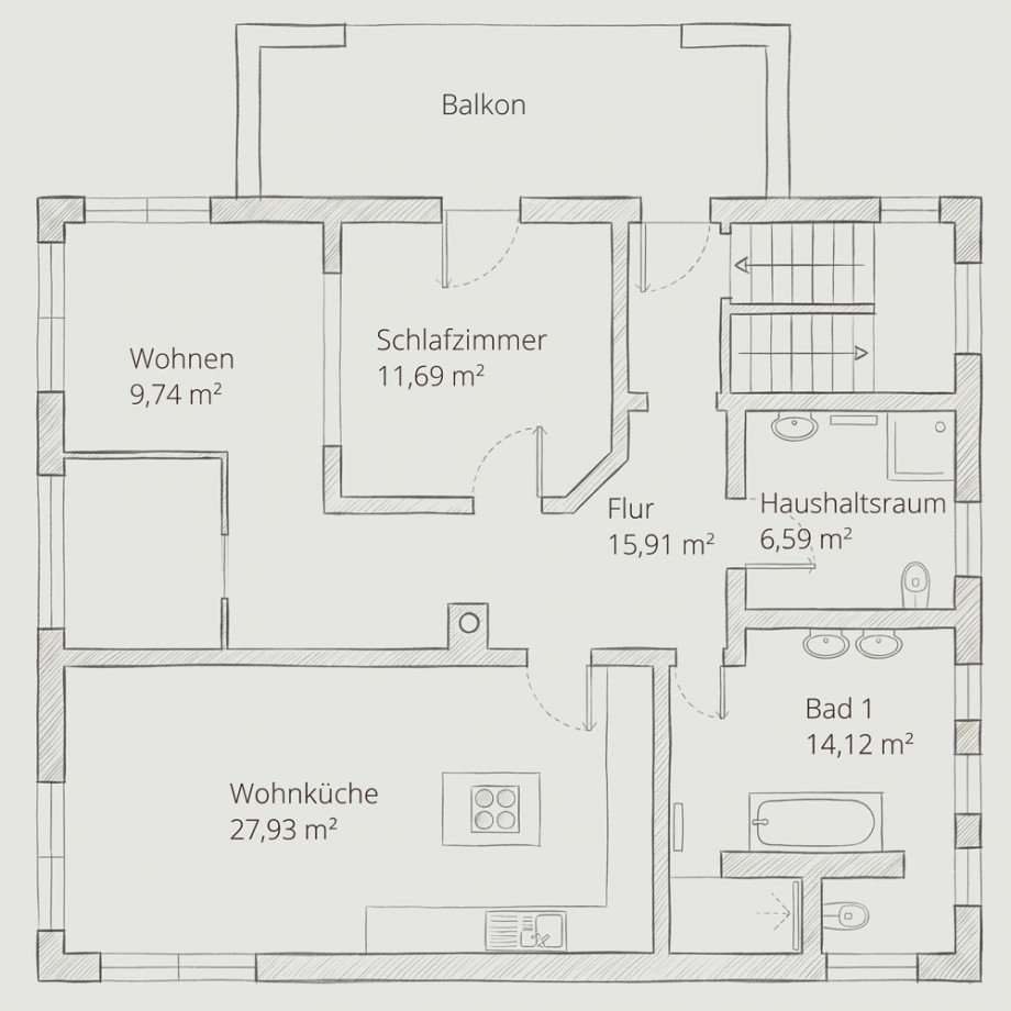 Grundriss OG - nach Umbau Variante 1 Einfamilienhaus Augsburg / Hammerschmiede