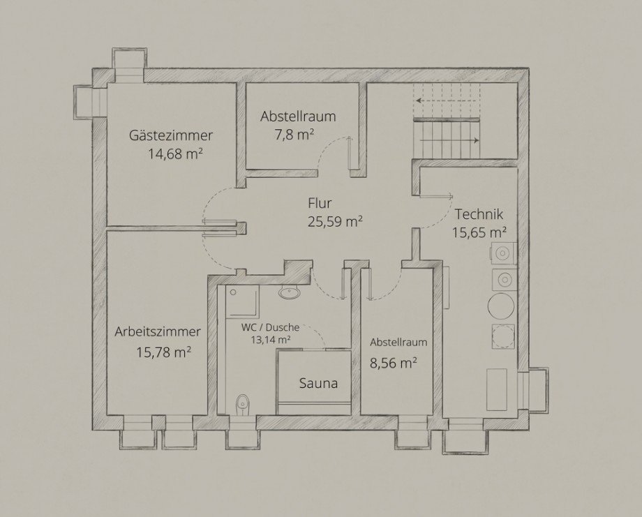 Grundriss Keller Villa Augsburg / Hammerschmiede